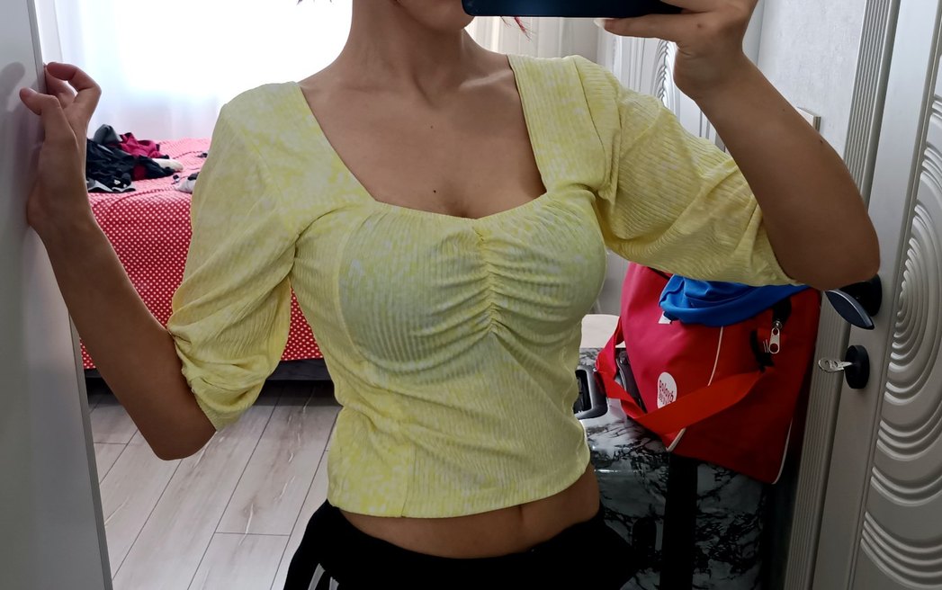 Madonna yaka crop bluz - Görsel 2