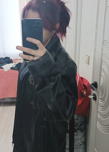 Vintage siyah deri ceket - Görsel 11