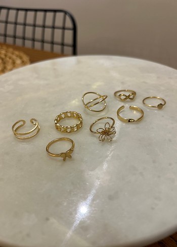 Beden Minimalist Altın Renkli Kadın Yüzük Seti