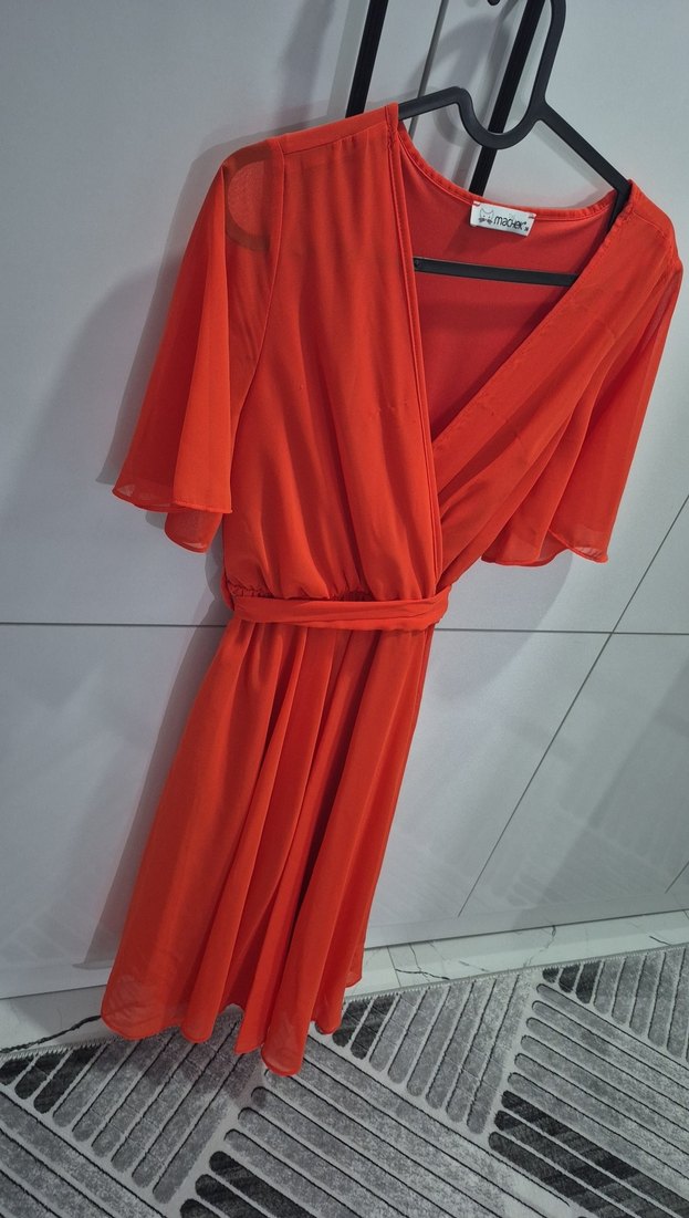 Uzun Kırmızı Kadın Elbise - Görsel 2