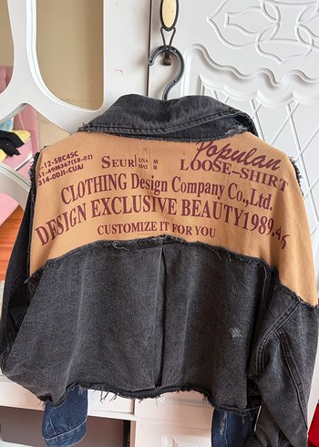 Gri Kadın Denim Ceket, Gevşek Kesim, Tokalı - Görsel 3