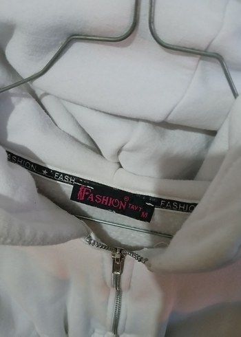 Beyaz Kapüşonlu Fermuarlı Kısa Sweatshirt hırka - Görsel 3