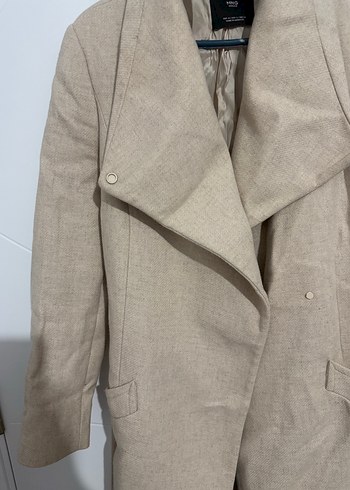 Bej Keten Düğmeli Midi Kadın Kaban - Görsel 3