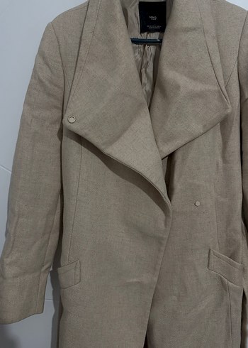 Bej Keten Düğmeli Midi Kadın Kaban - Görsel 2