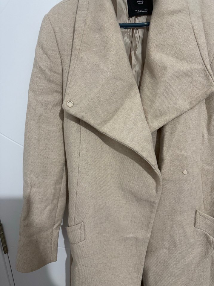 Bej Keten Düğmeli Midi Kadın Kaban - Görsel 3