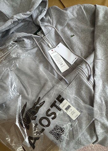 Lacoste Gri Kapusonlu Fermuarli Sweatshirt