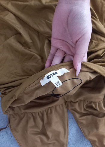 Camel Renkli Saten Görünümlü elbise - Görsel 3