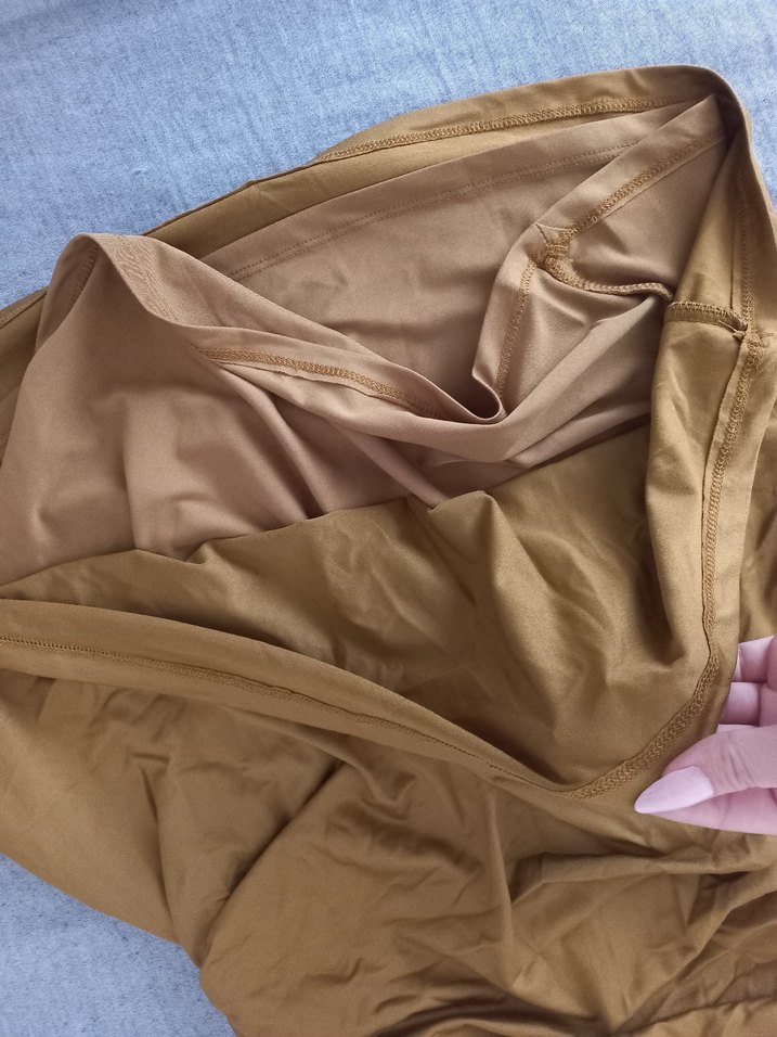 Camel Renkli Saten Görünümlü elbise - Görsel 4