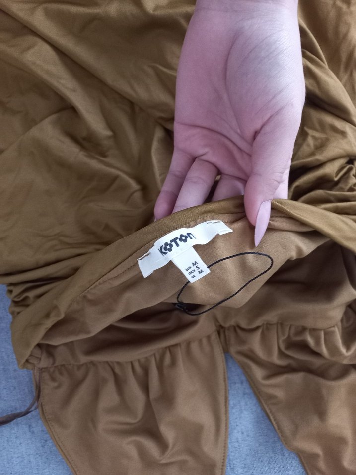 Camel Renkli Saten Görünümlü elbise - Görsel 3