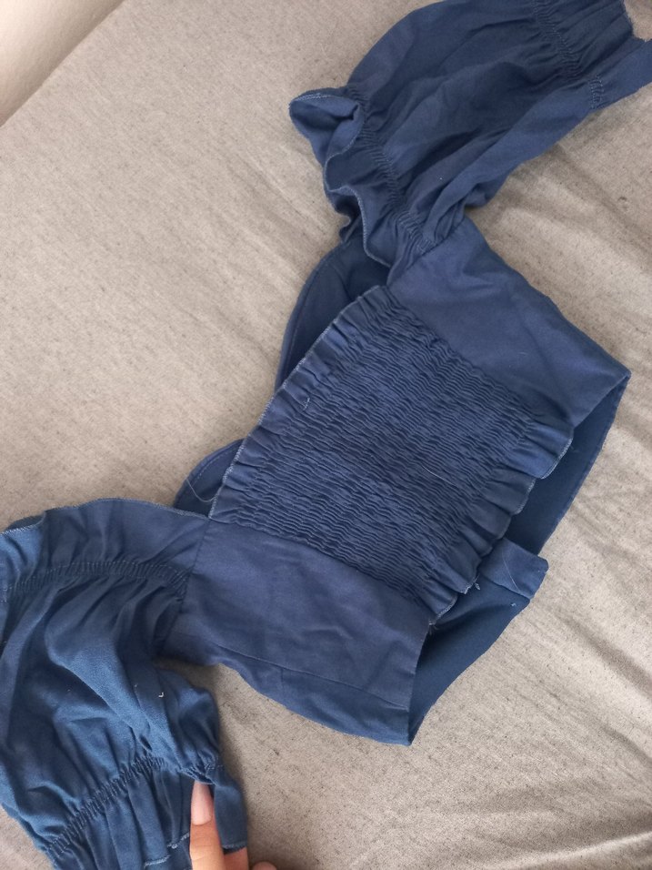 Lacivert Keten Kadın Bluz, Uzun Kollu, Drapeli - Görsel 3