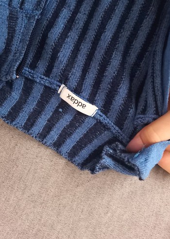 Kadın Mavi Triko Yarım Fermuarlı Kazak - Görsel 3