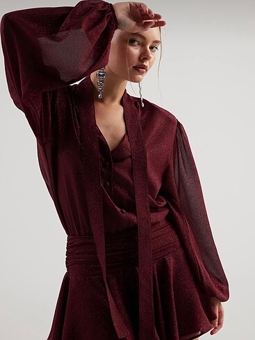xs Beden bordo Renk Bordo gece elbisesi