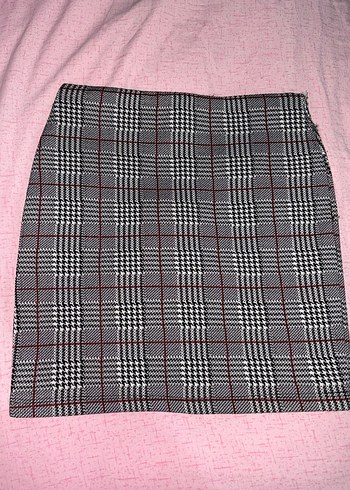 Gri Kareli Kadın Mini Etek - Görsel 2