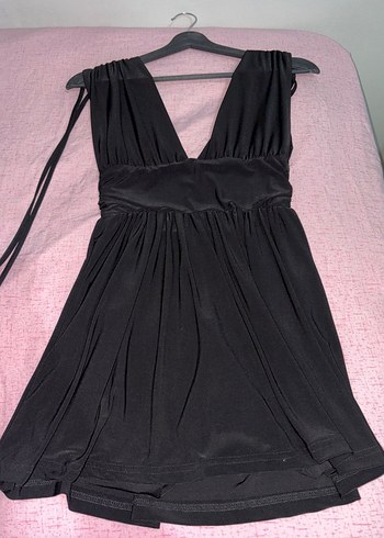 Siyah V Yakalı Mini Elbise - Görsel 3