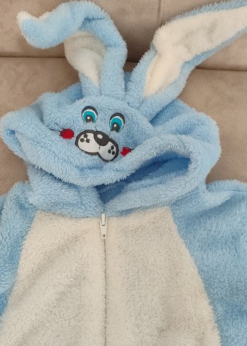 Mavi Peluş Bebek Tulumu Kapüşonlu Tavşanlı - Görsel 6