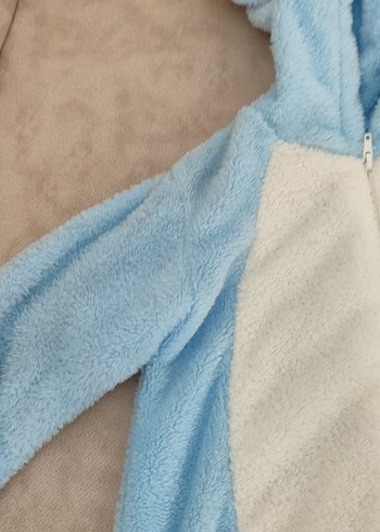 Mavi Peluş Bebek Tulumu Kapüşonlu Tavşanlı - Görsel 5