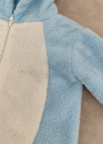 Mavi Peluş Bebek Tulumu Kapüşonlu Tavşanlı - Görsel 4