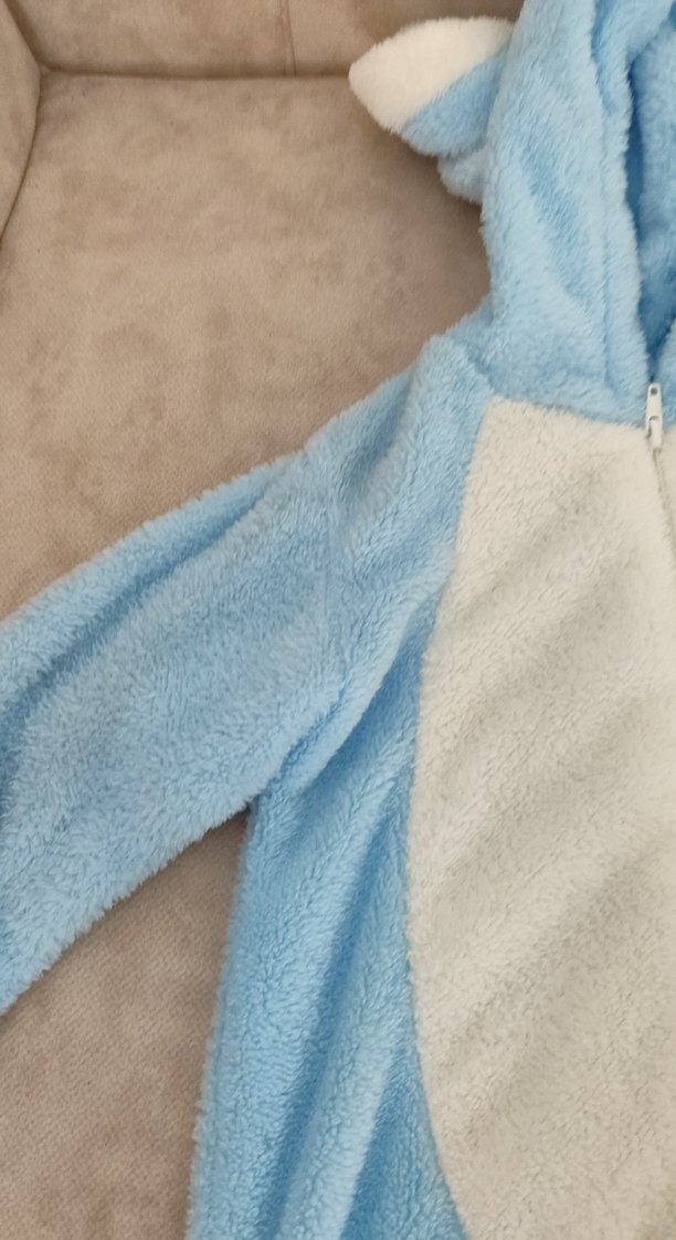 Mavi Peluş Bebek Tulumu Kapüşonlu Tavşanlı - Görsel 5