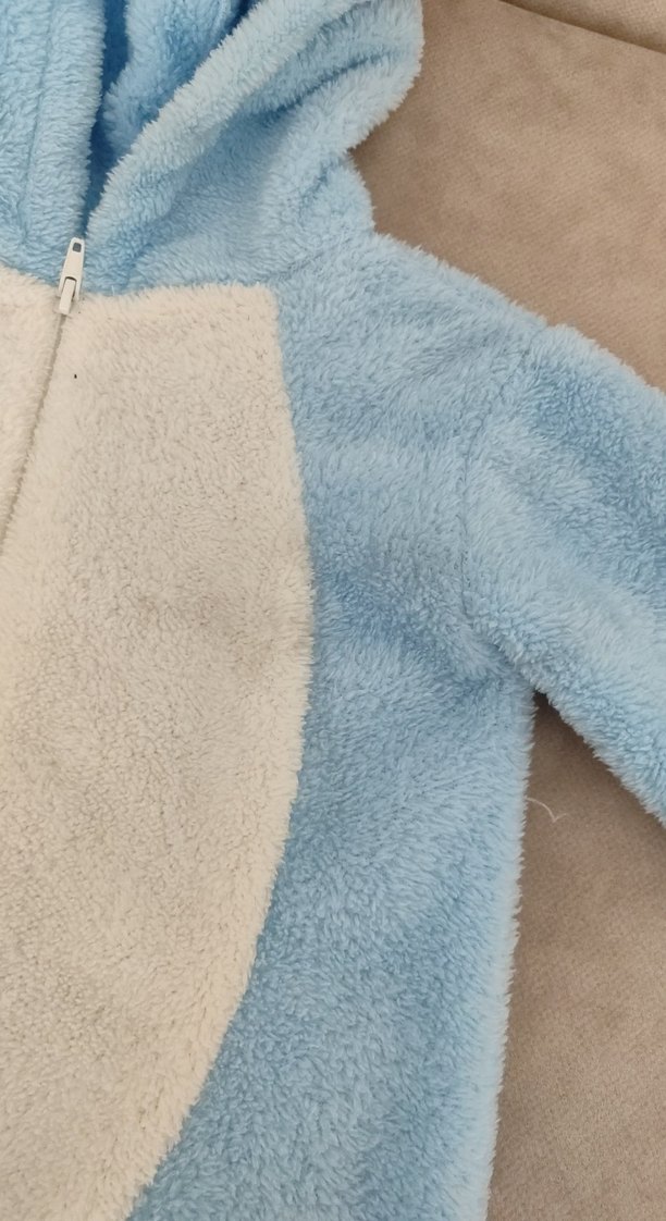 Mavi Peluş Bebek Tulumu Kapüşonlu Tavşanlı - Görsel 4