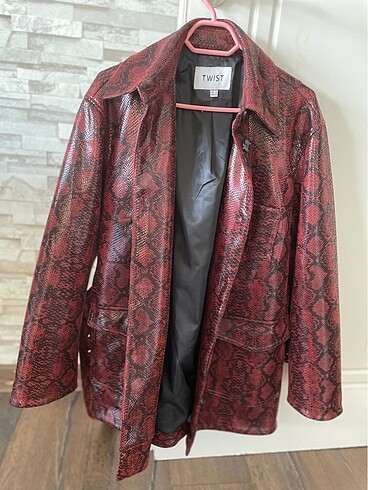 36 Beden bordo Renk Twist Deri Kadın Ceket