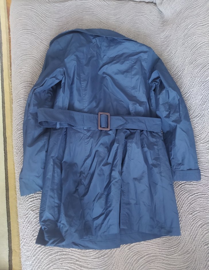 Cepli Düğmeli Mavi Kadın Trençkot - Görsel 2