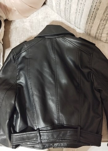 Kadın Siyah Deri Biker Ceket - Görsel 2