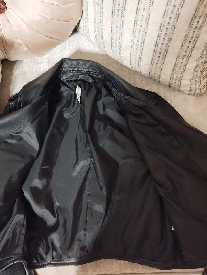 Kadın Siyah Deri Biker Ceket - Görsel 3