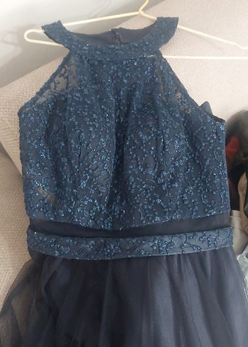 Lacivert Uzun Straplez Kemerli Abiye Elbise - Görsel 5