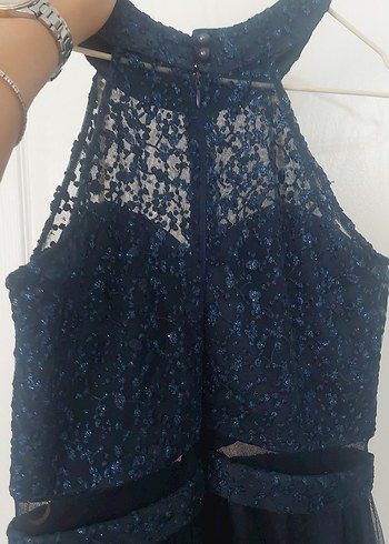 Lacivert Uzun Straplez Kemerli Abiye Elbise - Görsel 4