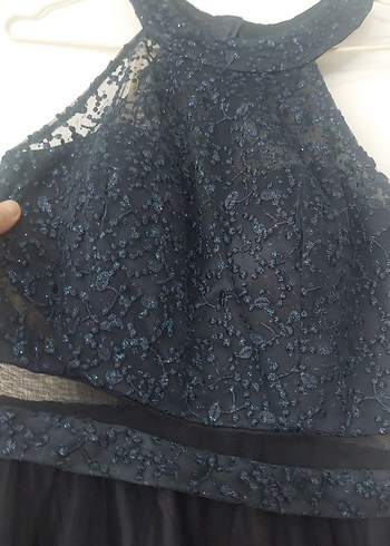 Lacivert Uzun Straplez Kemerli Abiye Elbise - Görsel 3