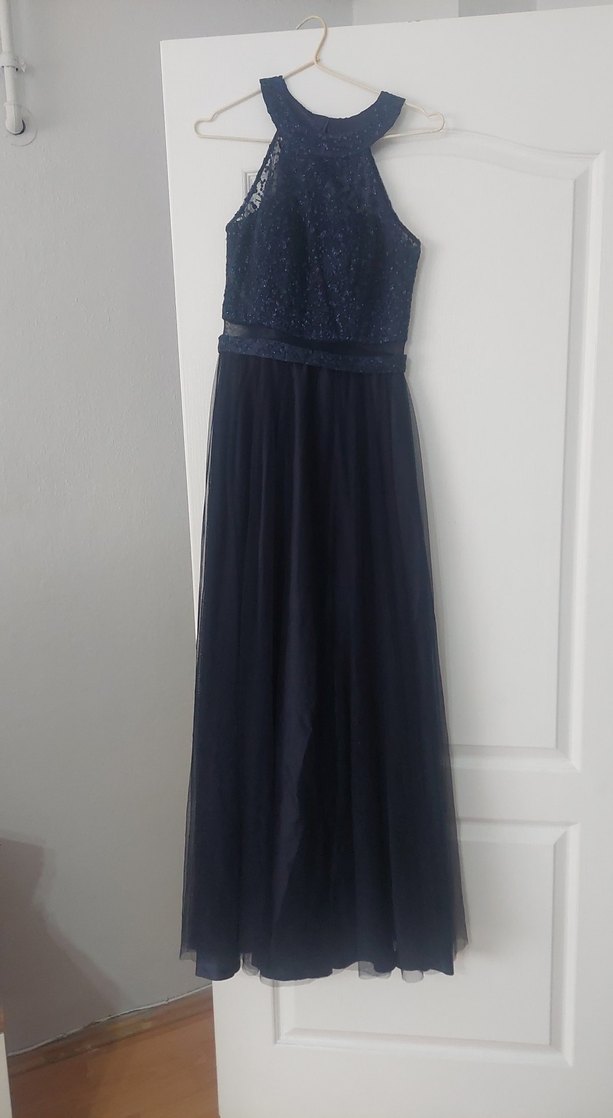 Lacivert Uzun Straplez Kemerli Abiye Elbise - Görsel 2