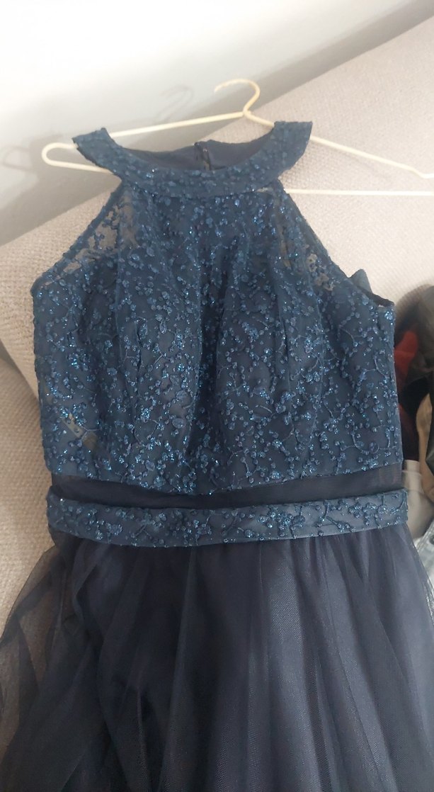 Lacivert Uzun Straplez Kemerli Abiye Elbise - Görsel 5