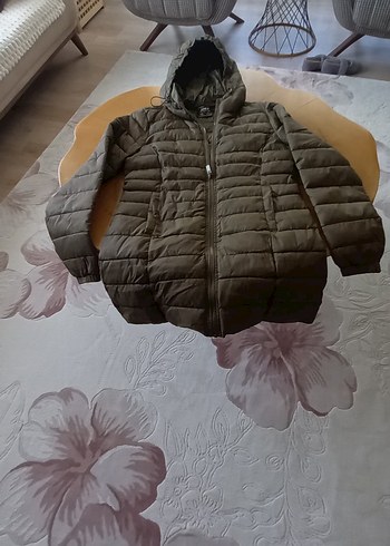 Kapüşonlu  haki Midi Kaban - Görsel 4