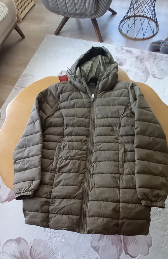 Kapüşonlu  haki Midi Kaban - Görsel 2