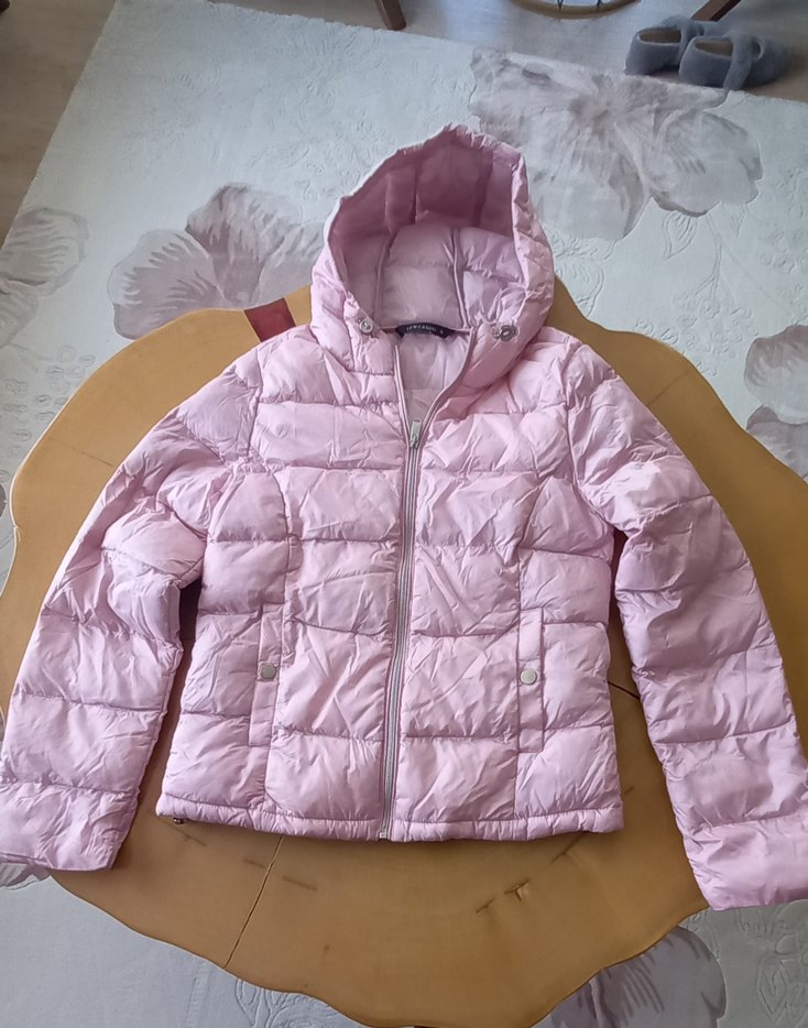 Pembe Kapüşonlu Kadın Mont - Görsel 2