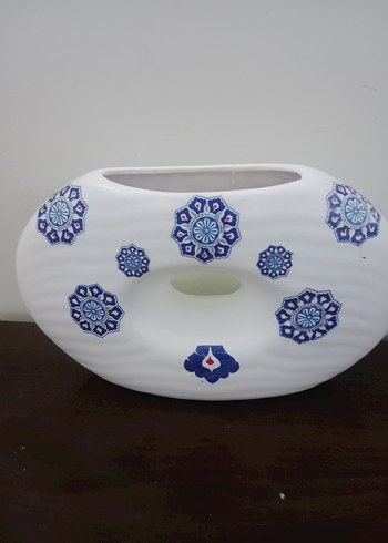 Beyaz Seramik Vazo Mavi çini Desenli