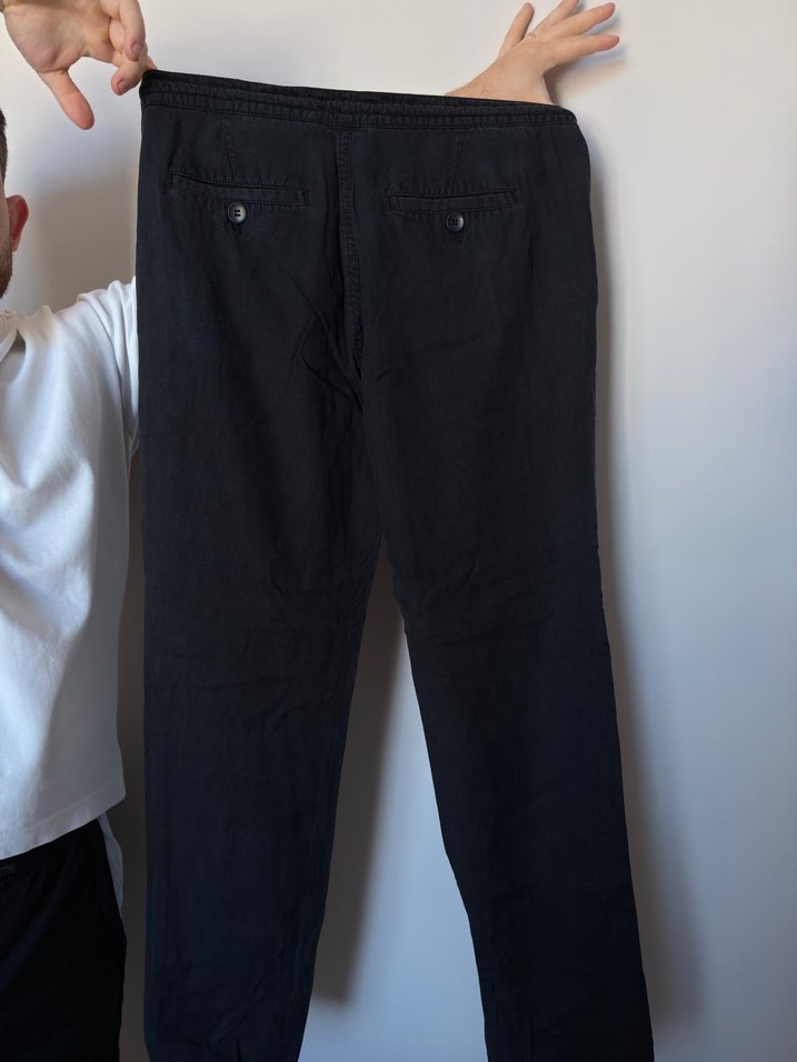 Siyah Keten Rahat Kesim Pantolon - Görsel 2