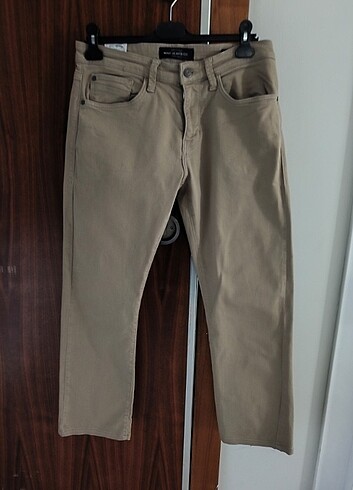 Krem rengi, boru paça keten pantolon
