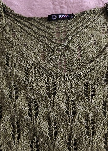 Bohem Yeşil Örgü crop Kadın Kazak - Görsel 4