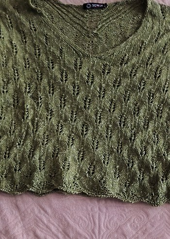 Bohem Yeşil Örgü crop Kadın Kazak - Görsel 6