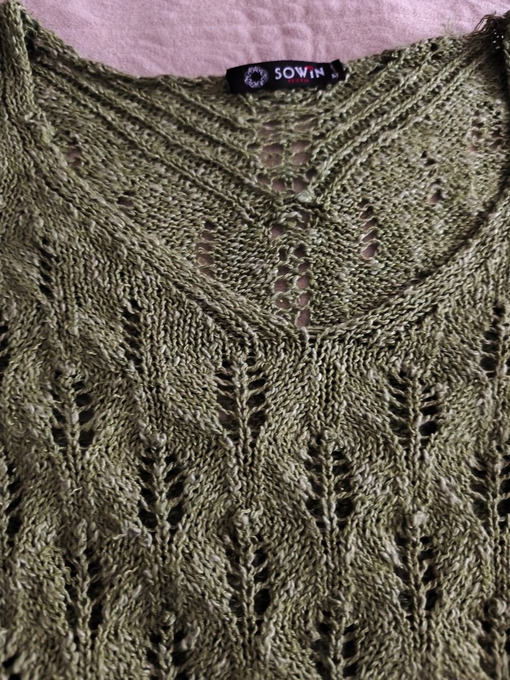 Bohem Yeşil Örgü crop Kadın Kazak - Görsel 4