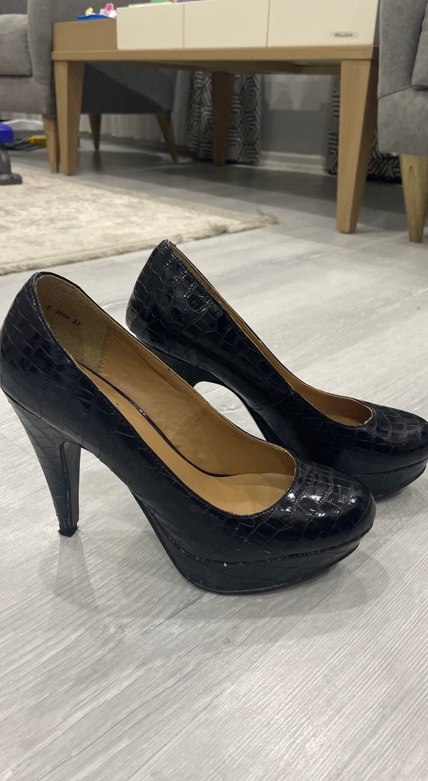 Klasik Siyah Yılan Desenli Stiletto - Görsel 2