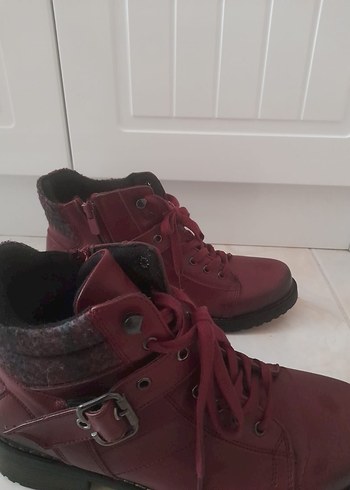 Bordo Kadın Deri Tokalı Bot - Görsel 2