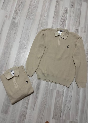 Bej Polo Yaka Erkek Sweatshirt