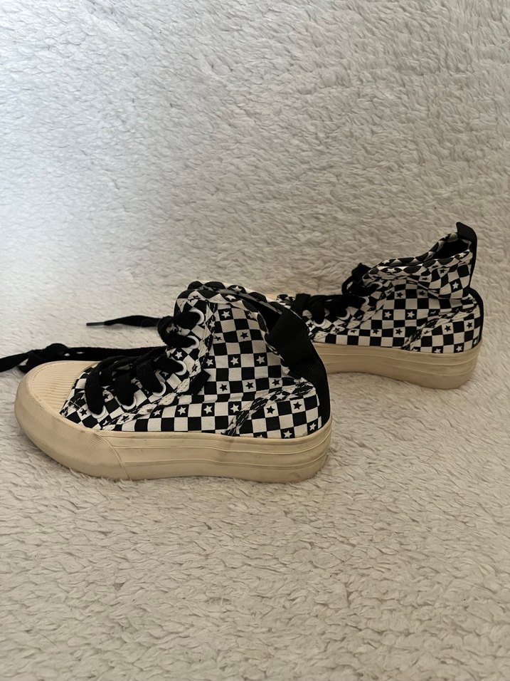 Kadın Kareli Platform Topuklu Spor Ayakkabı - Görsel 2