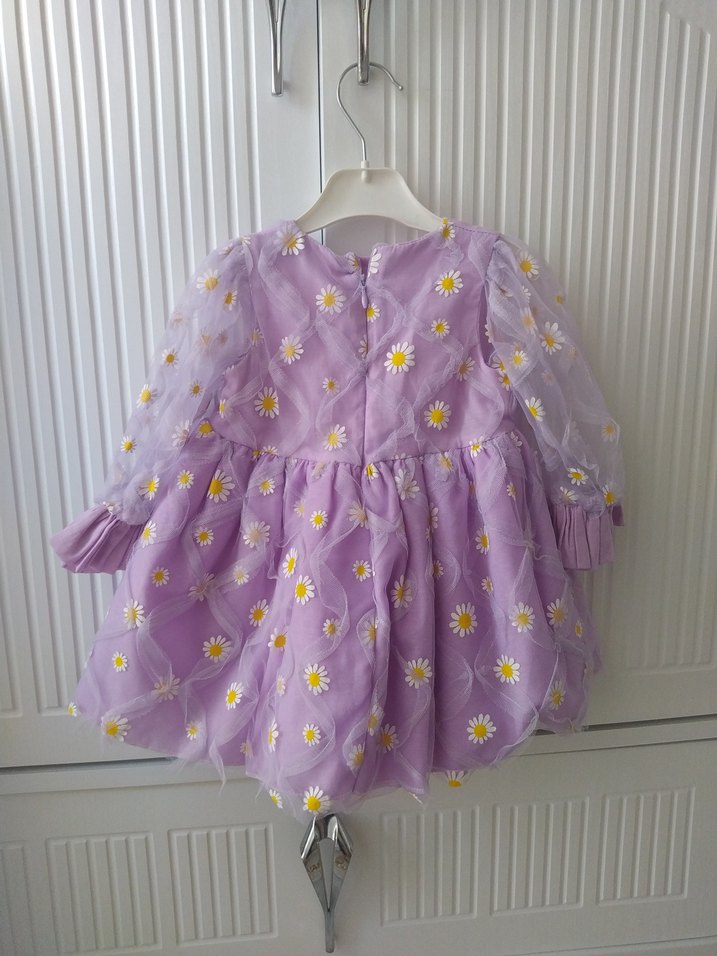Kız Çocuk Mor Nakışlı Fırfırlı Elbise - Görsel 4