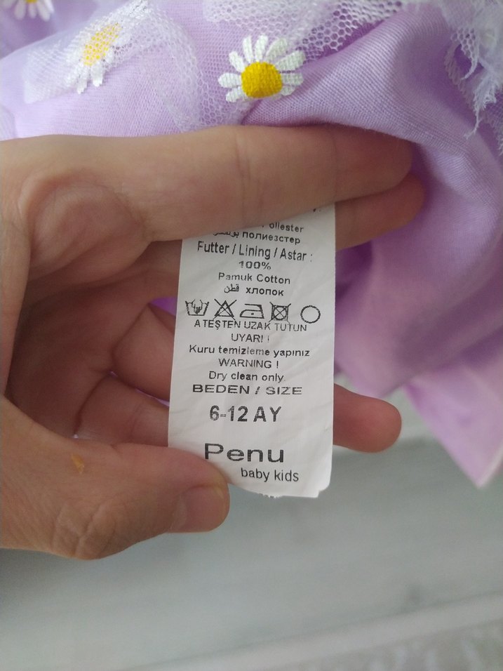 Kız Çocuk Mor Nakışlı Fırfırlı Elbise - Görsel 5