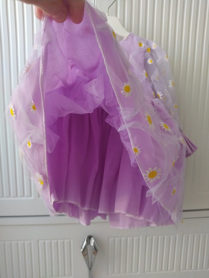 Kız Çocuk Mor Nakışlı Fırfırlı Elbise - Görsel 2