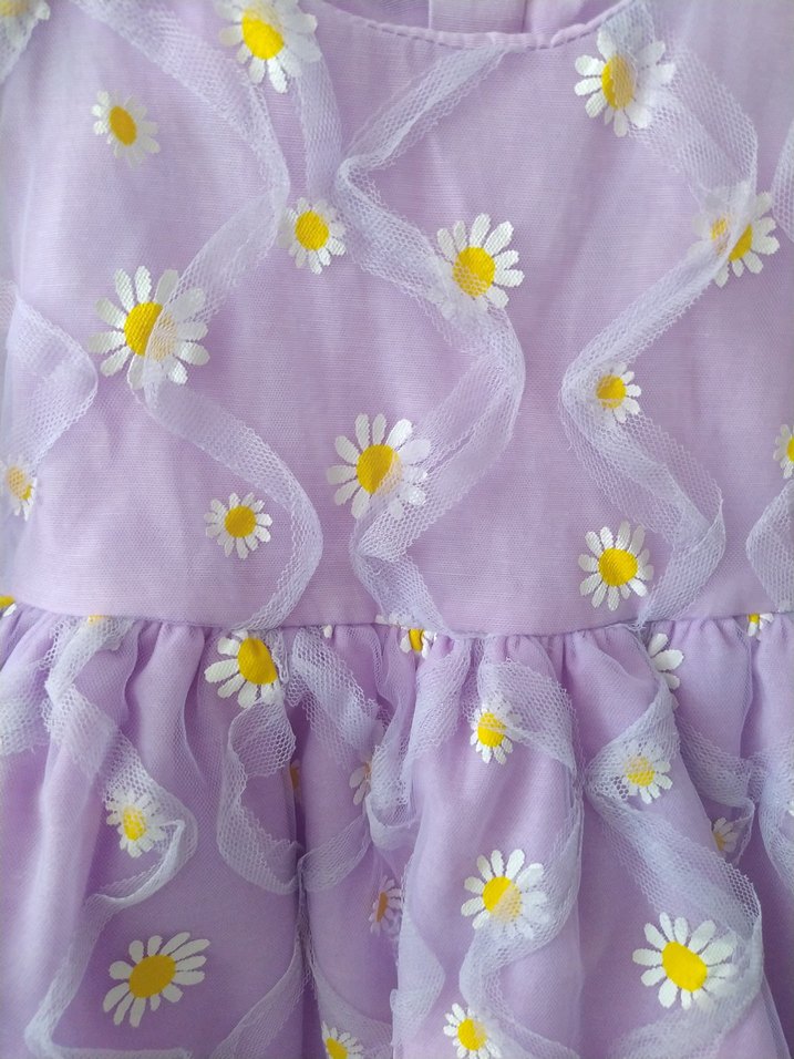Kız Çocuk Mor Nakışlı Fırfırlı Elbise - Görsel 3