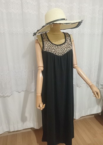 Diğer Leopar Desenli Siyah Uzun Bohem Elbise
